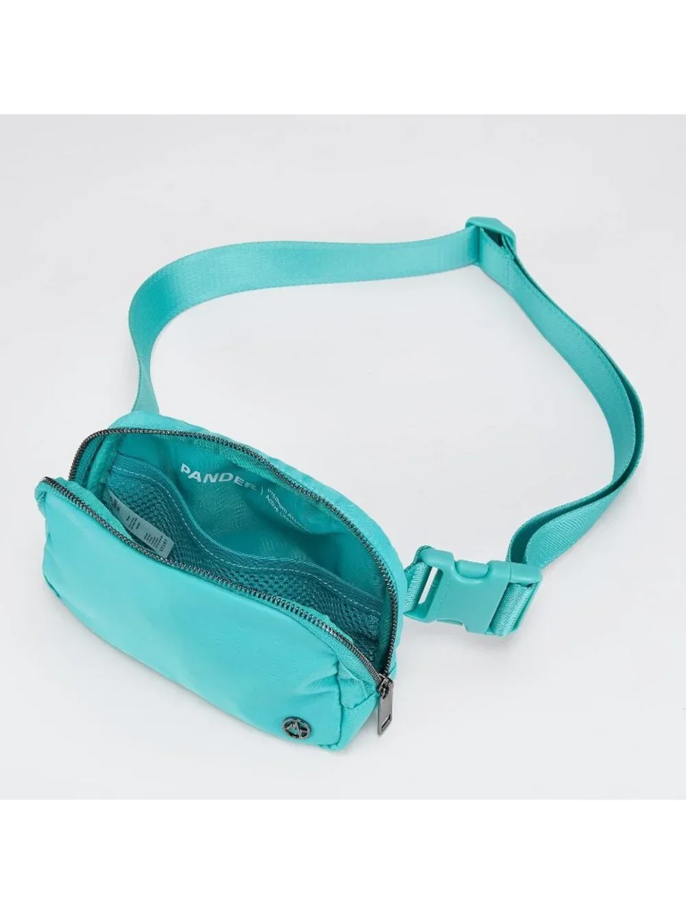 Men's Cyan Blue Crossbody Belt Bag Wide Zipper Adjustable Strap 3-Pockets